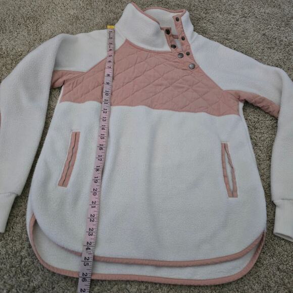 Abercrombie & Fitch XS Quilted Fleece Pullover Pink Cream Snap Cozy Loungewear - Picture 7 of 9